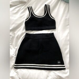 ALO Yoga Black and White Knit Tennis Skirt Set